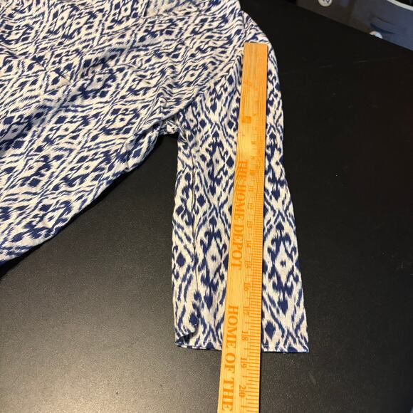 Grand and Greene Linen Blend Royal Blue White Tunic Top Size Large L V Neck - Picture 5 of 8